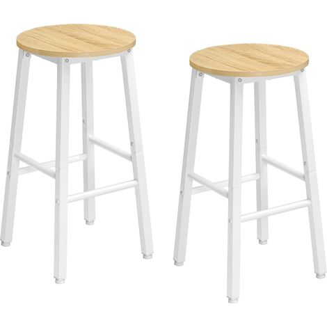 Tabourets de Bar, Lot de 2, Chaises de Cuisine, Tabourets Hauts avec Repose-Pieds de 2 hauteurs et Pieds réglables, pour Salle de Bain, Cuisine, comptoir, Blanc et Couleur Bois (1/5)