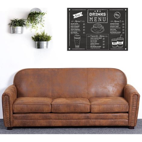 Cotecosy – Canapé 3 places droit vintage en tissu effet vieilli – Large accoudoirs décorés de clous – Dimensions L195 x P84 x H85 cm (1/6)