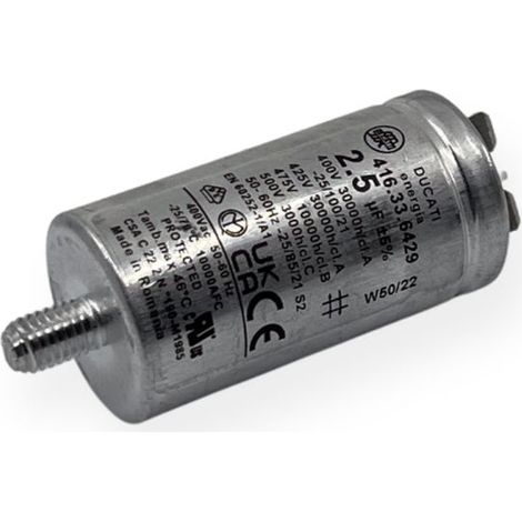 Ducati Energia – Condensateur permanent aluminium 2,5µF à cosses faston 6,3mm – Ø30x60mm – Compatible appareils électroménagers