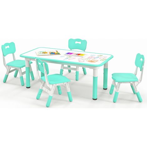 Ensemble vert table et 4 chaises pour enfant avec plateau graffiti, sièges réglables et chaises empilables pour chambre et crèche (1/5)