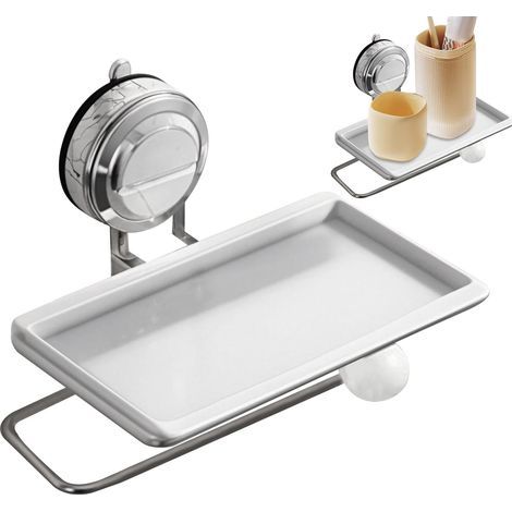 Toilettenpapierhalter mit Ablage, Papierhandtuchspender mit Saugnapf, 18,5 x 16 x 14,5 cm, Wandorganizer aus Metall zur Aufbewahrung von Toilettenpapier in Küche und Bad (1/5)