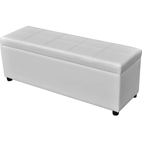 vidaXL Banco largo de almacenamiento de madera blanco (1/4)