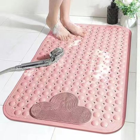 Tappetino antiscivolo per doccia con ventose per un piacevole massaggio, lavabile in lavatrice, resistente a muffa e umidità, per cucina/bagno, 40 x 70 cm, rosa (1/5)