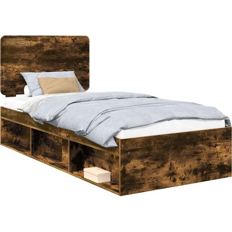 Bed Frame with Headboard Smoked Oak 75 x 190 cm Solid Pine Wood vidaXL (1/5)