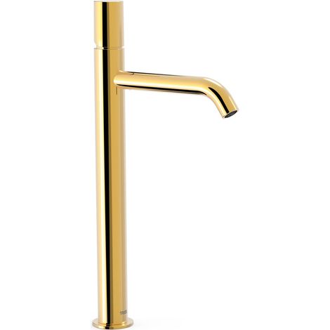 TRES 26130801OR STUDY Grifo Monomando XXL Caño Alto para Lavabo Color Oro 24K - ref: 26130801OR