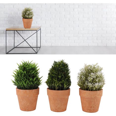 Set aus 3 künstlichen Topfpflanzen, darunter eine künstliche grüne Büropflanze aus Papierbrei, ein künstlicher Bonsai und ein künstlicher Bonsai (TZ086-Turmbaum 2). (1/5)