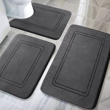 Badezimmermatten-Set, 3-teilig, weiche Badematte aus Memory-Schaum und U-förmige WC-Matte, rutschfest und waschbar (1/5)