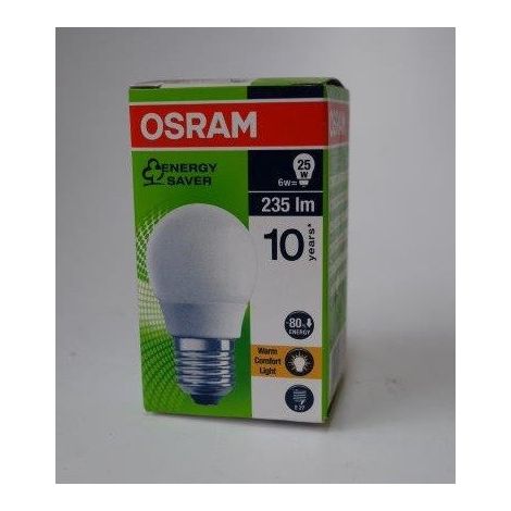 Ampoule fluocompacte 6W mini boule dépolie Ø 46x82mm 2500K 235lm culot E27 230V non-dimmable Dulux Pro LEDVANCE