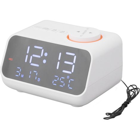 Réveil numérique LED avec radio FM, affichage de la température et de l'humidité, idéal pour la maison, la chambre, le bureau ou le travail (blanc). (1/5)