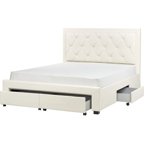 Cama con almacenaje de terciopelo 160 x 200 cm cajones cabecero alto capitoné glamuroso beige claro Lievin