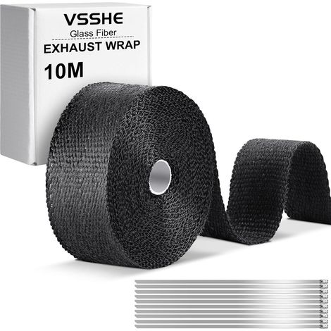 10Mx50mm Bande Thermique Échappement, Ruban Isolant Thermique en Titanium avec 10 Colliers de Serrage INOX, Ruban Isolant Moto pour Collecteur D'échappement de Moto Voiture Tracteur (1/5)
