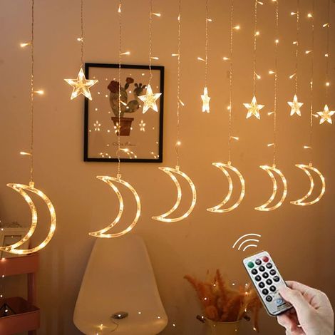 (Gelbe) LED-Lichterkette mit Sternen und Monden fürs Weihnachtsfenster, 6 m
