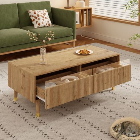 Mesa centro LED con 2 cajones MDF 110x50x40 cm HAVRYA (1/5)