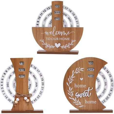 1 pièce - Calendrier créatif en bois - Calendrier perpétuel - Convient pour décoration maison et décorations de bureau - Rotation (1/5)