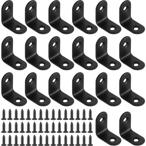 Lot de 20 Équerre, Acier Inoxydable, Noir, 25 x 25 x 2 mm, Vis M4, Meuble (1/5)