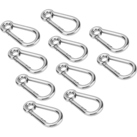 Mousqueton ressort inox 10 pièces crochet sécurité corde accessoire fixation M7 7mm anneau porte-clés suspension robuste (1/5)