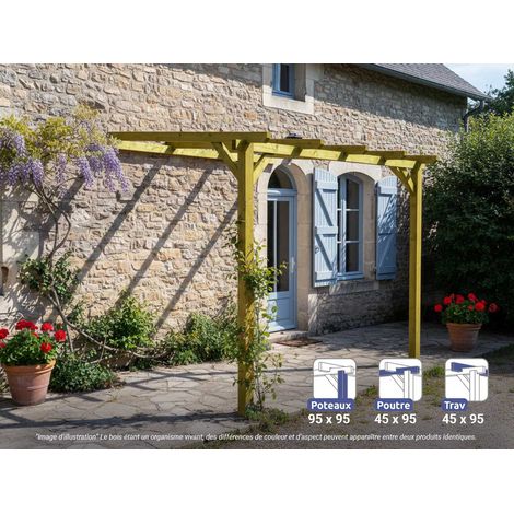 Pergola adossée en bois de pin massif 300 x 300 cm – Traitement autoclave IV – Montage facile en 60 minutes – Résistance moyenne-élevée – Maderland (1/4)
