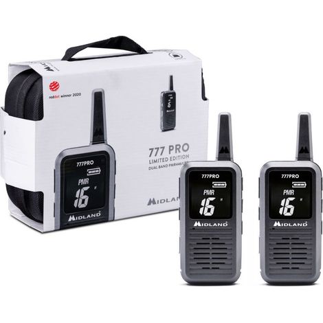 Midland - Walkie Talkie 777 Pro Limited Edition, 2 Ricetrasmittenti 85 Canali PMR446/LPD, 38 CTCSS, VOX, 2 Batterie, Display LED, 2 Cuffie MA21-777 Pro, Caricatore Doppio, 1 Cavo MicroUSB, Valigetta (1/5)