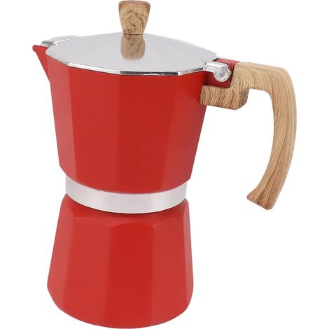 Moka-Kanne aus Aluminiumlegierung, schnell aufheizend, komfortabler Griff, achteckig, für Gas- und Elektroherde, rot, 150 ml (1/5)