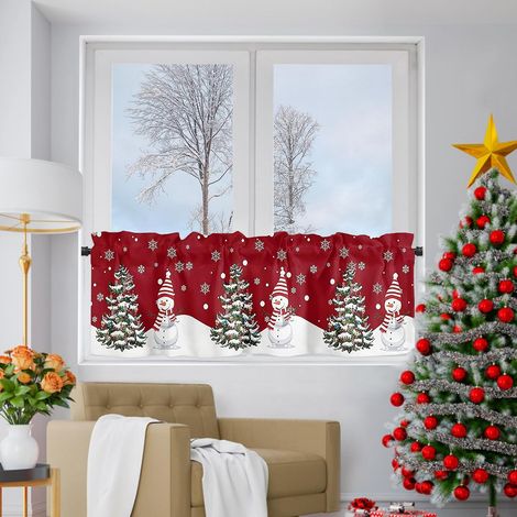 Rideau Noel, 1 Pièce HxL 45x140cm, Occultant, Rouge, idee Cadeau Femme, Decoration fenetre Noel, Cuisine, Salon, Salle à Manger (1/4)