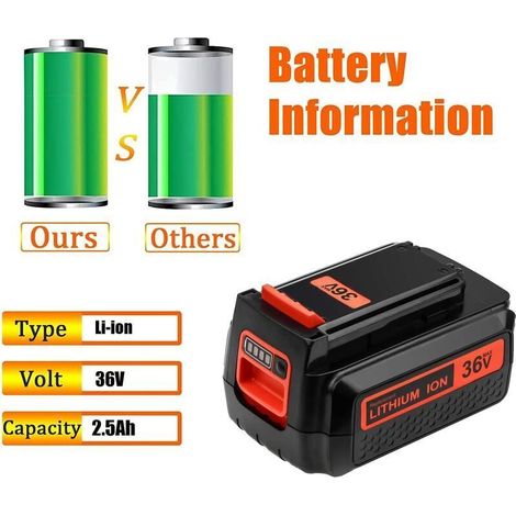 Ersatzakku LBXR36 2500mAh für Black & Decker 36V-Akkus BL20362 BL2536 LBXR36 LBX1540 LBX2540 LBX2040 LBX36 LST540 LCS1240 (1/4)