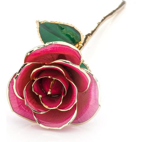 Rose en or 24 carats, rose éternelle artisanale avec support et coffret cadeau pour épouse, petite amie, fête des mères, anniversaire, anniversaire de mariage, artificielle (rose) (1/5)