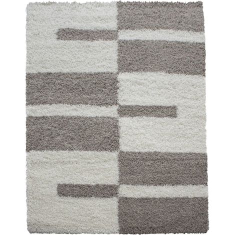 Tapis shaggy géométrique 160x230cm – 30mm hauteur – 100% polypropylène – Antidérapant jute – Nettoyage facile – Gala (1/5)