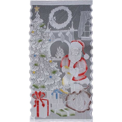 Rideaux de Noël en dentelle avec lumière LED et motif Père Noël, semi-occultants, pour salon et chambre à coucher, décoration intérieure (1/5)