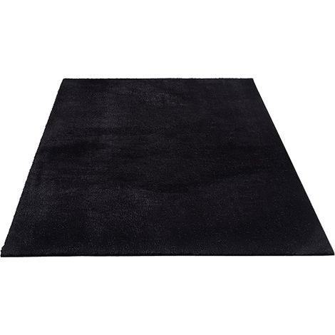 FLOORNOVO Hochflor Teppich Schwarz einfarbig - 110 x 60 cm - Besonders Weicher Teppich Wohnzimmer & Badezimmerteppich - Pflegeleicht - vielseitig einsetzbar im Innenbereich (1/2)