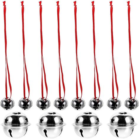 21 clochettes de Noël miniatures brillantes en forme d'étoile à cinq branches, faites à la main (20 clochettes argentées de 3 cm + ruban de 10 m)-3X3CM-Silver