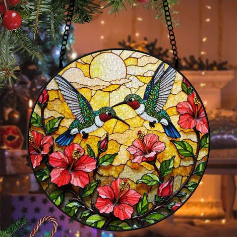 Attrape-soleil vitrail colibri 20 cm décoration fenêtre lumineuse suspension cadeau Noël (1/5)
