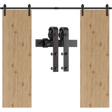 11FT/335cm Black Barn Wood Double Hardware Set Sliding Door Steel Barn Wood Double Sliding Door Hardware Track Rolller (1/5)