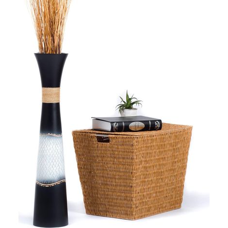 Vaso da Terra in Legno Alto per Pampas Decorativo Nero 65cm (1/5)