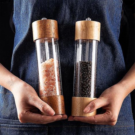 Manuelle Salz- und Pfeffermühlen: Holzrührstäbchen mit verstellbarem Keramikkern, Salz- und Pfeffermühle, Acryl-Salz- und Pfeffermühlen-Set von Prime