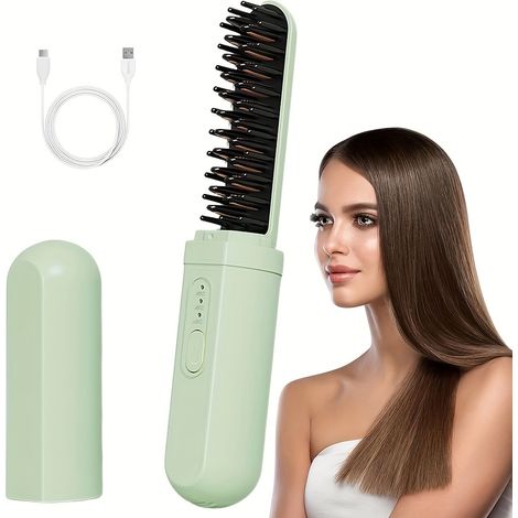 Lisseur MDUG, lisseur à chargement sans fil - Batterie lithium rechargeable USB 2200 mAh, anti-brûlure, utilisation sur cheveux secs et humides (vert) (1/5)