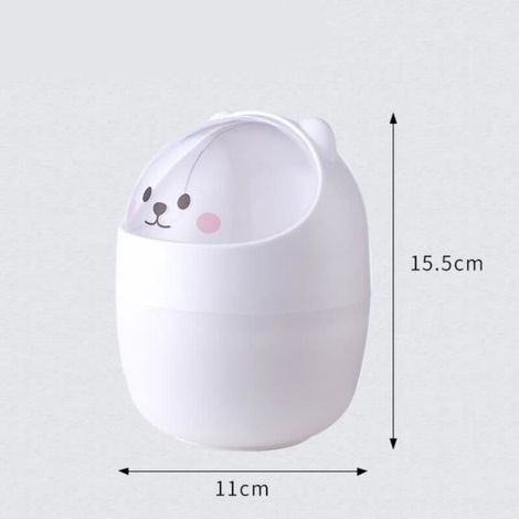 Simpatico mini cestino da scrivania in plastica, stile farmacia, con supporto grigio