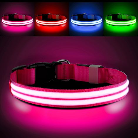 Collier Lumineux Chien, Collier LED Rechargeable, Rose-L (1/5)