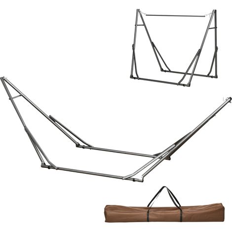 Verstellbares 2-in-1-Falt-Hängemattengestell, tragbarer schwarzer Stahlständer mit Tragetasche, ideal für Outdoor-Aktivitäten, Camping und Reisen.