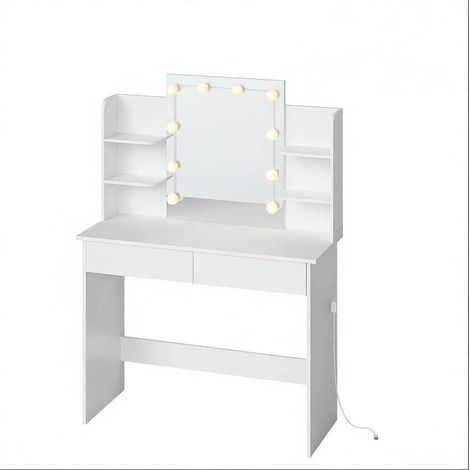 Tocador blanco con espejo LED y 2 cajones (1/5)