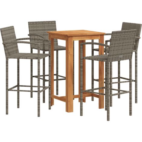 Maison Exclusive - Set Bar Giardino 5pz Grigio Legno Massello Acacia e Polyrattan
