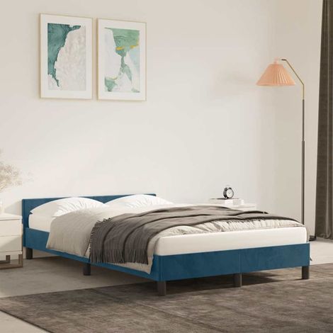 Cadre de lit avec tête de lit 120 x 190 cm en velours bleu foncé, sans matelas - PANGIVO (1/5)