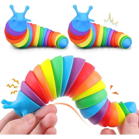 Jouet de bureau articulé imprimé en 3D, limace souple et réaliste pour se détendre. Lot de 2 figurines insectes anti-stress, idéales pour adultes, décoration de jardin animalière. (1/5)