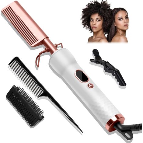 3 in 1 Afro Hair Comb, Heating Comb with LCD Display Electric Comb, 120-230°C, Smoothing Brush, Hair Straightener Comb, Men's Beard Straightening Comb, Hot Comb (1/5)