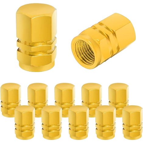 Bouchons de valve pour pneus de voiture, lot de 12, capuchons de valve hexagonaux anti-poussière (jaune)