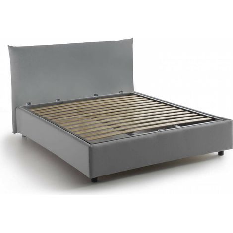 Talamo Italia - Letto piazza e mezza Amorino, Letto contenitore con rivestimento in tessuto, 100% Made in Italy, Apertura frontale, adatto per materasso Cm 120x190, Grigio