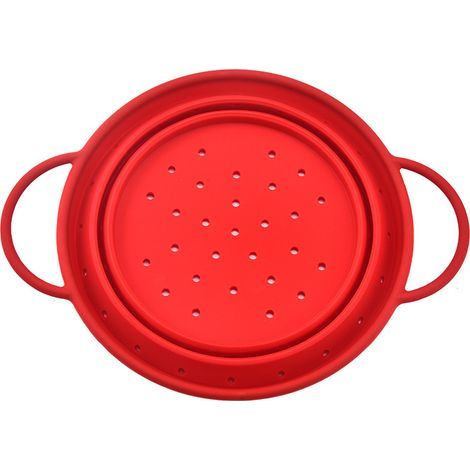 20 cm Rouge Passoire en Silicone, Pliable, va au Lave Vaisselle, passoire à pâtes, égouttoir, Insert Vapeur, passoire de Cuisine (1/5)