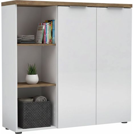 Armadio Multiuso 2 Ante Belsito, 4 Ripiani, Made in Italy, 34x115h cm Bianco Lucido
