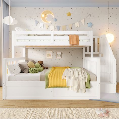 Cama litera con almacenamiento hidráulico blanca OKMYHOME (1/5)