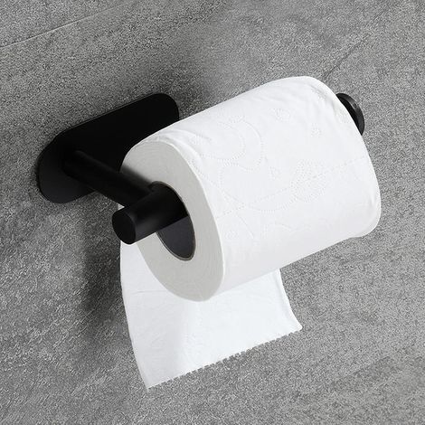 Self-adhesive toilet paper holder with screws or 3M adhesive for horizontal or vertical hanging tower mounting. SUS304 stainless steel - Black (1/5)