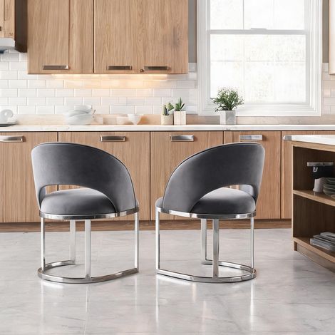 Lot de 4 chaises design velours gris et pieds métalliques (1/5)